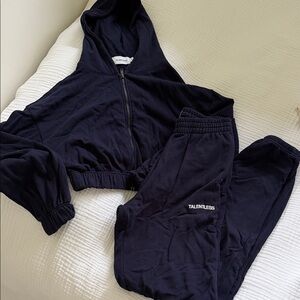 TALENTLESS Navy Cropped Hoodie Zip Jacket with Matching Joggers